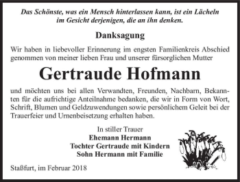 Traueranzeige von Gertraude Hofmann  von Magdeburger Volksstimme