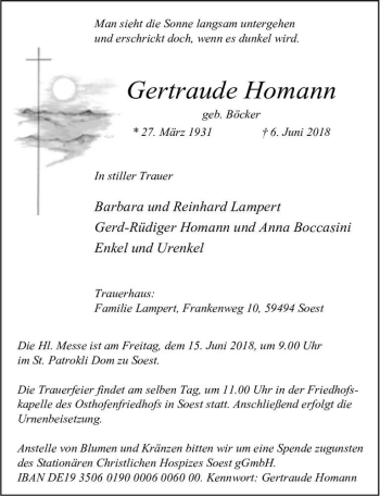 Traueranzeige von Gertraude Homann (geb. Böcker)  von Magdeburger Volksstimme