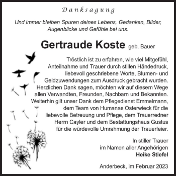 Traueranzeige von Gertraude Koste (geb. Bauer)  von Magdeburger Volksstimme