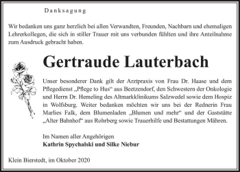 Traueranzeige von Gertraude Lauterbach  von Magdeburger Volksstimme