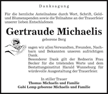 Traueranzeige von Gertraude Michaelis (geb. Berg)  von Magdeburger Volksstimme