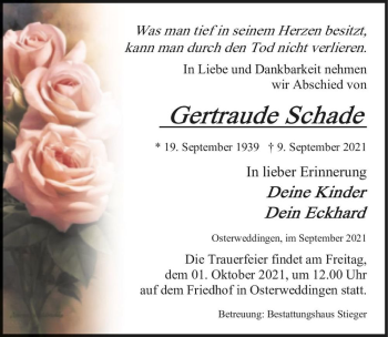 Traueranzeige von Gertraude Schade  von Magdeburger Volksstimme