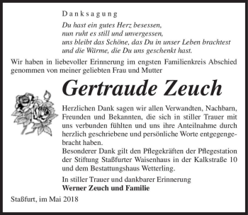 Traueranzeige von Gertraude Zeuch  von Magdeburger Volksstimme