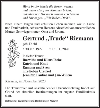 Traueranzeige von Gertrud ,,Trude