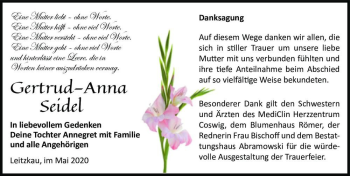Traueranzeige von Gertrud-Anna Seidel  von Magdeburger Volksstimme