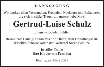 Traueranzeige von Gertrud-Luise Schulz  von Magdeburger Volksstimme