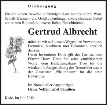 Traueranzeige von Gertrud Albrecht  von Magdeburger Volksstimme