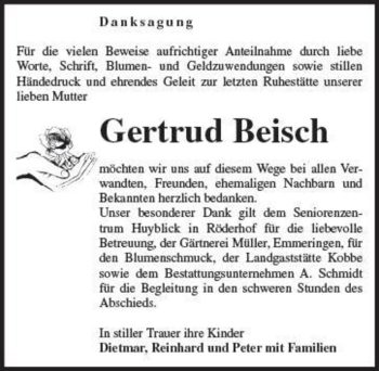 Traueranzeige von Gertrud Beisch  von Magdeburger Volksstimme