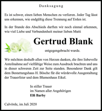 Traueranzeige von Gertrud Blank  von Magdeburger Volksstimme