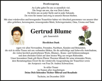Traueranzeige von Gertrud Blume (geb. Sauermilch)  von Magdeburger Volksstimme