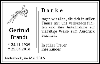 Traueranzeige von Gertrud Brandt  von Magdeburger Volksstimme