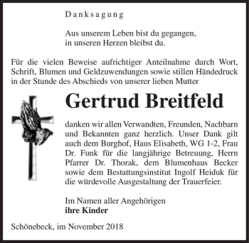 Traueranzeige von Gertrud Breitfeld  von Magdeburger Volksstimme