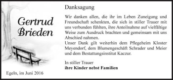 Traueranzeige von Gertrud Brieden  von Magdeburger Volksstimme
