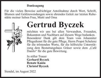 Traueranzeige von Gertrud Byczek  von Magdeburger Volksstimme
