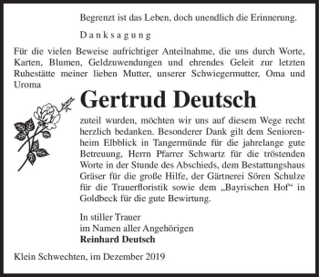 Traueranzeige von Gertrud Deutsch  von Magdeburger Volksstimme