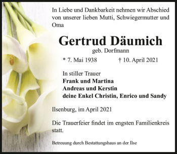 Traueranzeige von Gertrud Däumich (geb. Dorfmann)  von Magdeburger Volksstimme