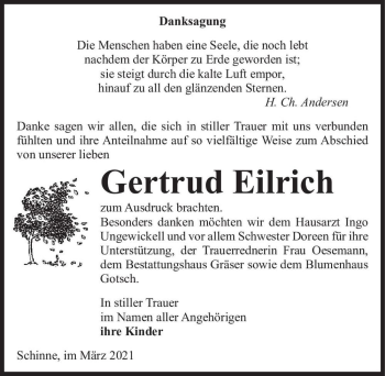 Traueranzeige von Gertrud Eilrich  von Magdeburger Volksstimme
