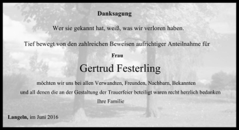 Traueranzeige von Gertrud Festerling  von Magdeburger Volksstimme