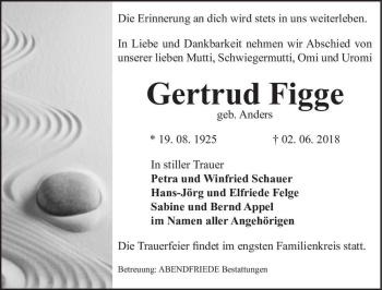 Traueranzeige von Gertrud Figge (geb. Anders)  von Magdeburger Volksstimme
