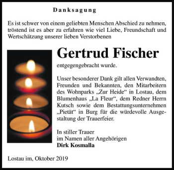 Traueranzeige von Gertrud Fischer  von Magdeburger Volksstimme