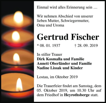 Traueranzeige von Gertrud Fischer  von Magdeburger Volksstimme
