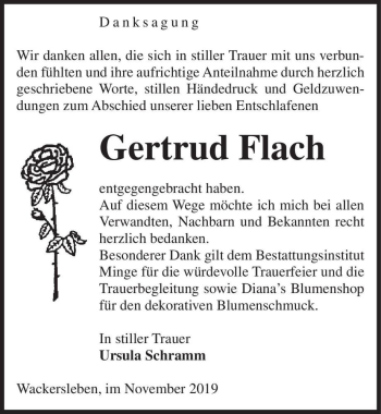 Traueranzeige von Gertrud Flach  von Magdeburger Volksstimme