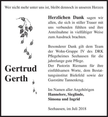 Traueranzeige von Gertrud Gerth  von Magdeburger Volksstimme