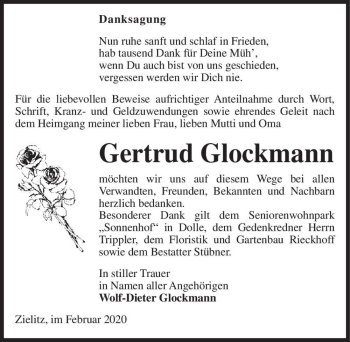 Traueranzeige von Gertrud Glockmann  von Magdeburger Volksstimme