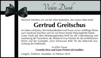 Traueranzeige von Gertrud Greitschus  von Magdeburger Volksstimme