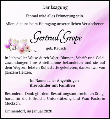 Traueranzeige von Gertrud Grope (geb. Kausch)  von Magdeburger Volksstimme