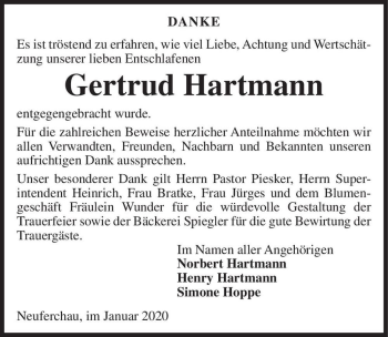 Traueranzeige von Gertrud Hartmann  von Magdeburger Volksstimme