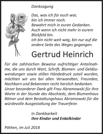 Traueranzeige von Gertrud Heinrich  von Magdeburger Volksstimme