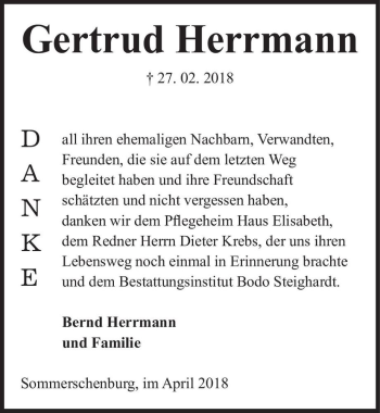 Traueranzeige von Gertrud Herrmann  von Magdeburger Volksstimme