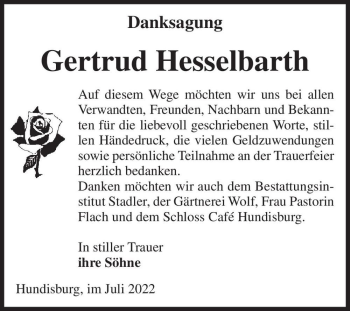 Traueranzeige von Gertrud Hesselbarth  von Magdeburger Volksstimme