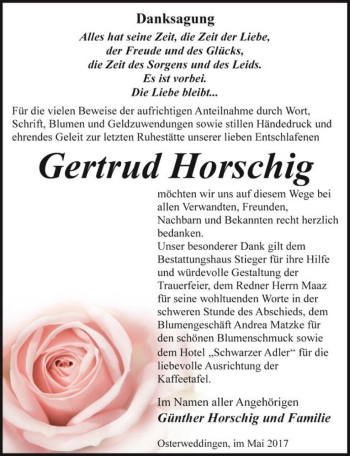 Traueranzeige von Gertrud Hroschig  von Magdeburger Volksstimme