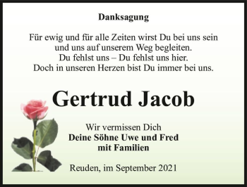 Traueranzeige von Gertrud Jacob  von Magdeburger Volksstimme