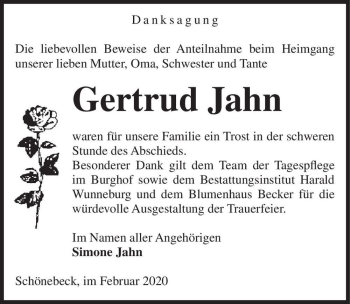 Traueranzeige von Gertrud Jahn  von Magdeburger Volksstimme