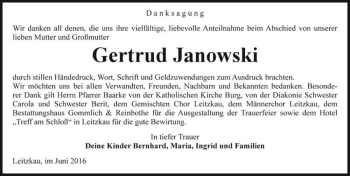 Traueranzeige von Gertrud Janowski  von Magdeburger Volksstimme