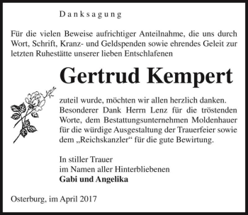 Traueranzeige von Gertrud Kempert  von Magdeburger Volksstimme