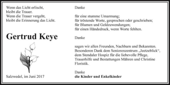 Traueranzeige von Gertrud Keye  von Magdeburger Volksstimme
