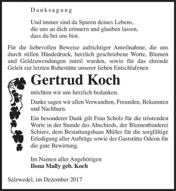 Traueranzeige von Gertrud Koch  von Magdeburger Volksstimme