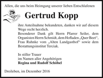 Traueranzeige von Gertrud Kopp  von Magdeburger Volksstimme