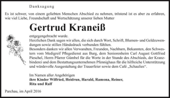 Traueranzeige von Gertrud Kraneiß  von Magdeburger Volksstimme