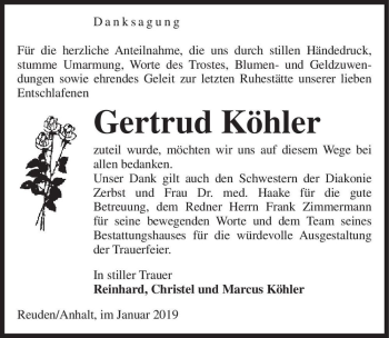 Traueranzeige von Gertrud Köhler  von Magdeburger Volksstimme