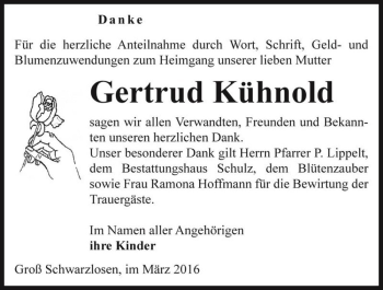 Traueranzeige von Gertrud Kühnold  von Magdeburger Volksstimme