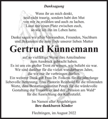 Traueranzeige von Gertrud Künnemann  von Magdeburger Volksstimme