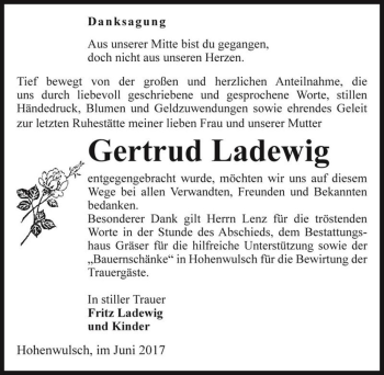 Traueranzeige von Gertrud Ladewig  von Magdeburger Volksstimme