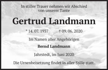 Traueranzeige von Gertrud Landmann  von Magdeburger Volksstimme