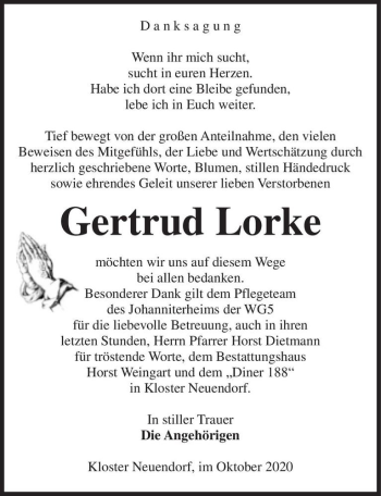 Traueranzeige von Gertrud Lorke  von Magdeburger Volksstimme