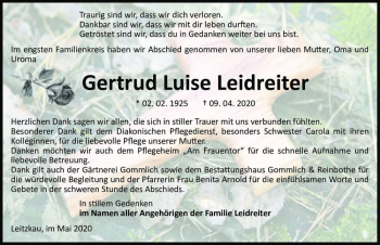 Traueranzeige von Gertrud Luise Leidreiter  von Magdeburger Volksstimme